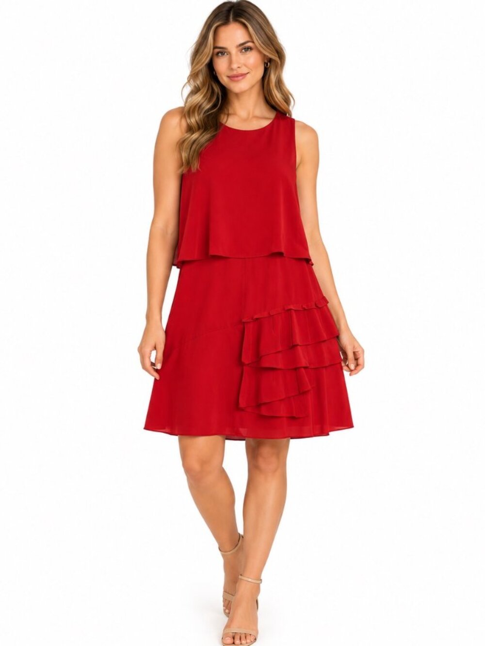 Tibi Women's Size 8 Red 100% Silk Sleeveless Tiered Ruffle Dress Beautiful Tibi